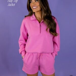 Pink Half-Zip Women's Sweatshirt & Hoodie